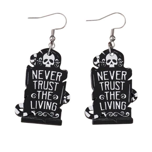 BEETLEJUICE Never Trust the Living Black Earrings Halloween Goth Whimsygoth - Picture 3 of 3